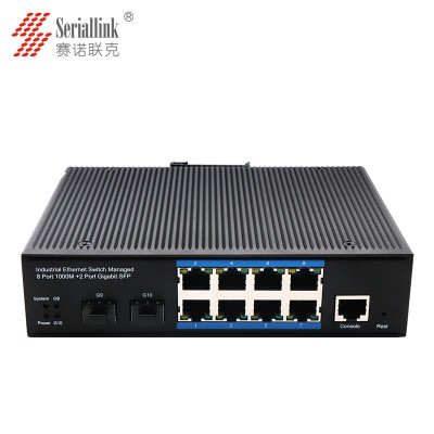 Seriallink SLK-W800 Series 10/100/1000M SFP industrial POE Switch with 8 gigabit ports, 2 optical ports